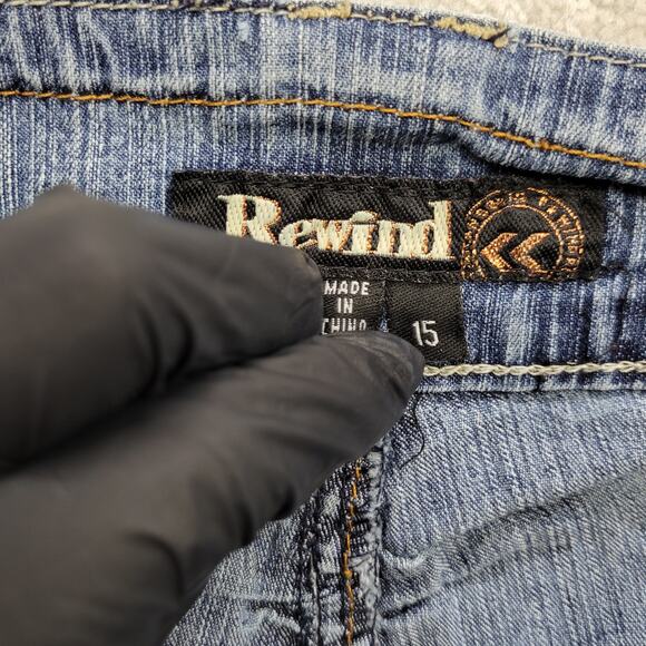 Vintage Rewind Jean Skirt Size 15 Blue Washed Denim Paneled Flared Western - Picture 3 of 8